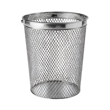 Silver metal mesh waste bin isolated on transparent background