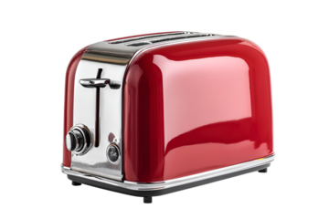 Shiny red retro toaster isolated on transparent background