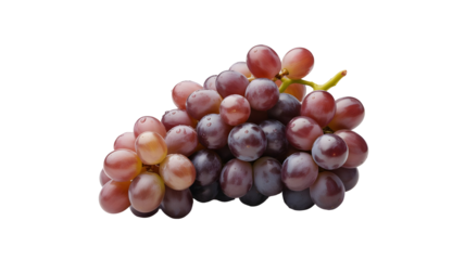 Transparent png of a bunch of red and purple grapes with some green stems isolated against a plain colored setting on transparent background