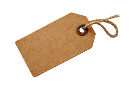 Blank kraft paper price tag with string isolated on transparent background - Powered by Adobe
