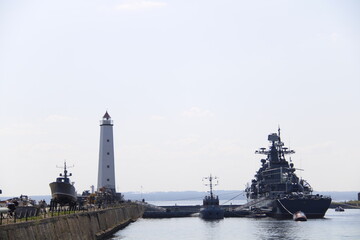 lighthouse and ships in Kronstadt