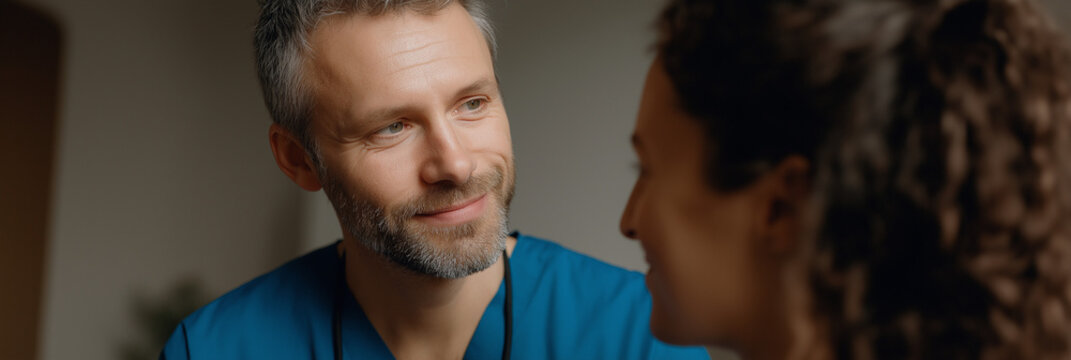 A compassionate healthcare worker engages with a patient, showcasing empathy, care, and trust within a medical setting, emphasizing the human connection in healthcare environments.
