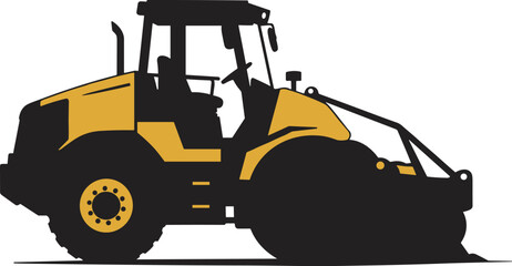 Construction road roller, heavy machinery vehicle for asphalt compaction, industrial construction equipment, road building compactor, civil engineering tool for infrastructure projects