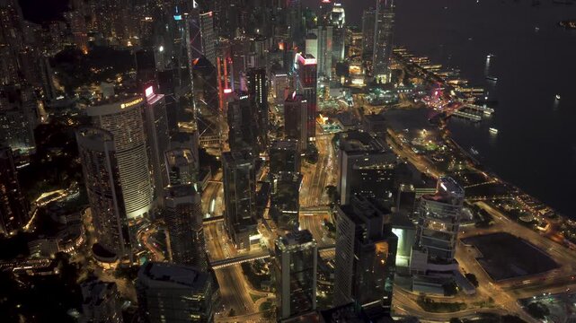Hong Kong Island Fire Sunset Aerial