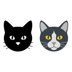 Fototapeta premium Twin Cat Heads: Two adorable cat heads, one a sleek silhouette, the other a charmingly detailed portrait, showcase the captivating beauty and diversity of feline charm. 