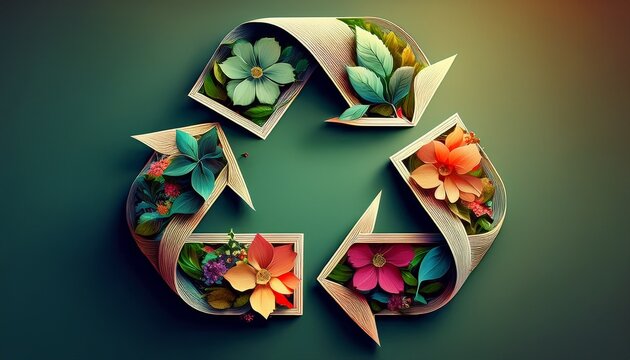 floral recycling symbol with blooming petals - Powered by Adobe