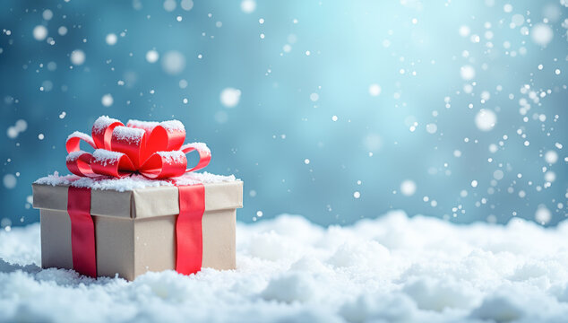 gift box with a bow in the snow