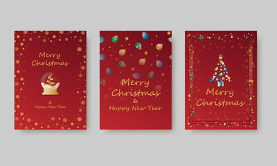 Elegant vector design for Christmas invitation, card, poster, wallpaper. Luxury Christmas ball, snow background, festive frame on colored background.