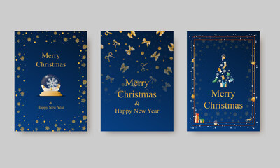 Elegant vector design for Christmas invitation, card, poster, wallpaper. Luxury Christmas ball, snow background, festive frame on colored background.