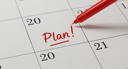 Calendar appointment reminder with the word plan and red pen