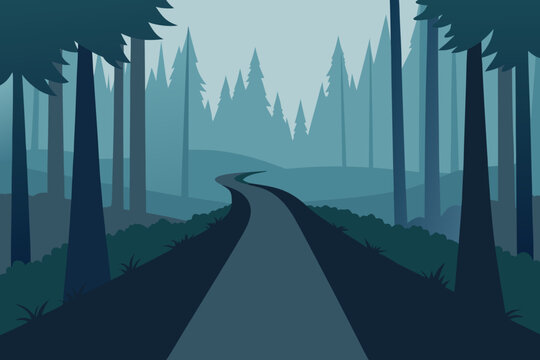 Foggy Forest Path Vector Silhouette 