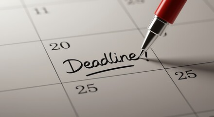 Deadline marked on calendar with pen emphasizing important date reminder concept