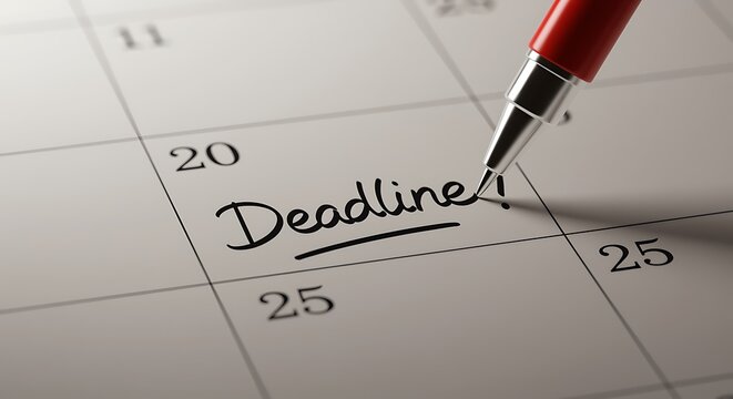 Deadline marked on calendar with pen emphasizing important date reminder concept