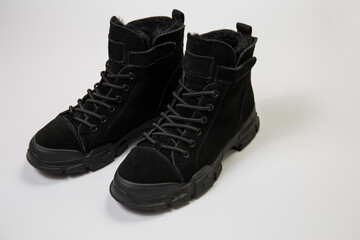 Pair of Black Suede Lace-Up Ankle Boots