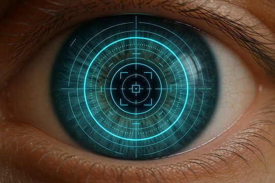 Futuristic Biometric Eye Scan with Digital HUD
