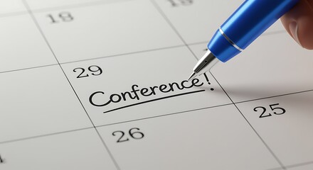 Marking Conference Date on Calendar with a Pen Ready for Planning