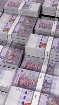 Malaysia 100 Ringgit Banknote Vertical (Mobile) 3D Animation ? Mobile Money Motion, Finance, Economy, Business Investment, Currency Visualization, and Realistic Banknote Flow