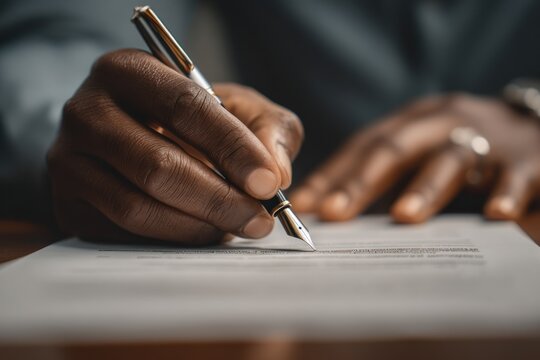 Close up of a hand writing with a fountain pen