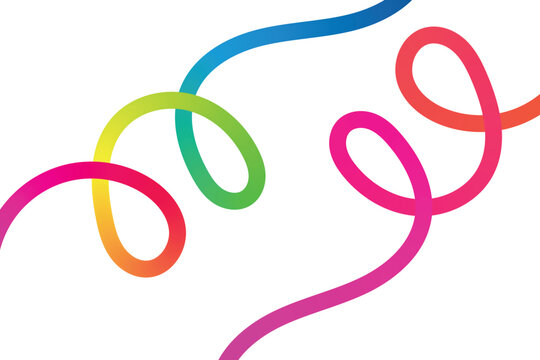 Vibrant rainbow colored slinky toys twisted and curled against white background