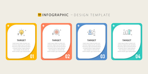 Business infographic template. 4 Step timeline journey. Process diagram, 4 options on white background, Infograph elements vector illustration.