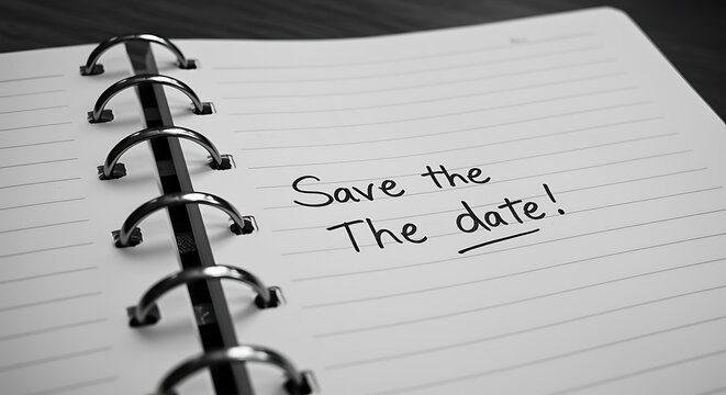 Open Notebook Reminder Saying Save the Date for an Event