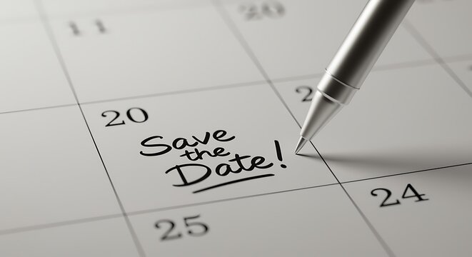 Save the date reminder on calendar with pen marking the day