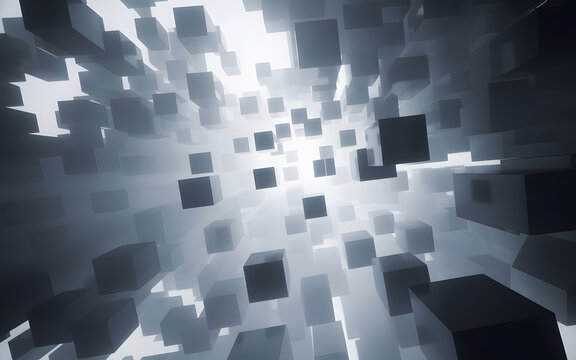 Fototapeta Futuristic 3D floating cubes in abstract digital space with soft light.