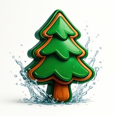 Stylized Christmas Tree with Water Splashes green orange