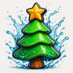 Stylized Christmas Tree with Water Splashes and Star