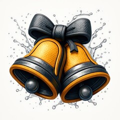 Yellow Christmas Bells with Grey Bow and Water Splashes