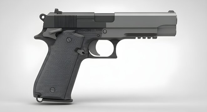 Modern black semi automatic handgun with textured grip - Powered by Adobe