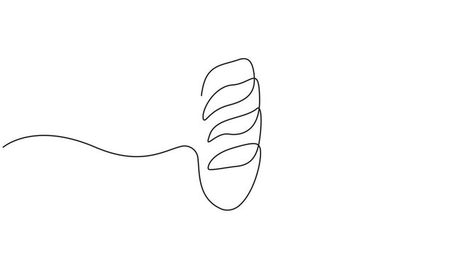 Continuous one line drawing of white bread, cafe concept suitable for bakery logo, Vector illustration 4k animation video.