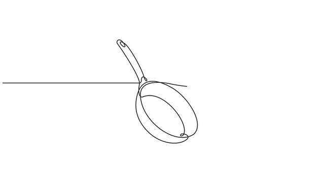 Continuous one line drawing frying pan, kitchen, equipment concept, single line art style vector illustration 4k animation video.
