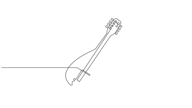 Mandolin continuous one line drawing, musical instrument equipment drawn in one line, single line vector illustration 4k animation video.