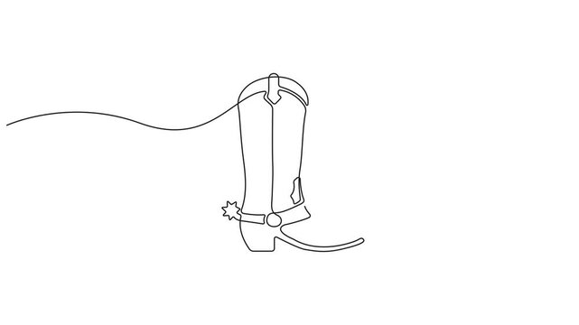 Continuous one line drawing cowboy boots, single line art flat doodle boot, shoe, cowboy, leather, western, fashion minimalist sketch line vector illustration 4k animation video.