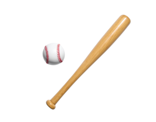 - Wooden Baseball Bat and Ball on White Background, Classic Sports Equipment Isolated PNG”
