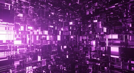 Abstract purple geometric background with numerous reflective cubes forming a complex network of structures digital artwork creating sense of depth and intricate design