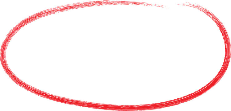 Hand drawn red oval circle marking a point of interest on a white background