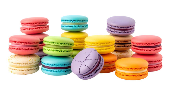 Colorful french macarons stacked in a delightful assortment isolated on transparent background - Powered by Adobe