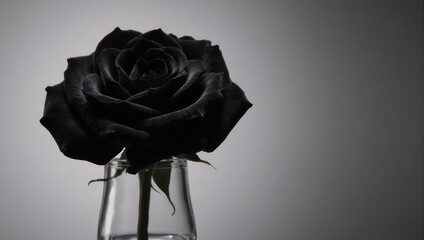 Monochrome Black Rose in Glass Vase - A Study in Contrast.