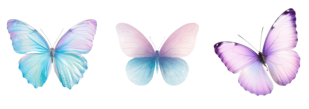 Enchanting Trio: Delicate butterflies take center stage in this ethereal display of nature's beauty, showcasing their exquisite wings in a dance of colors.