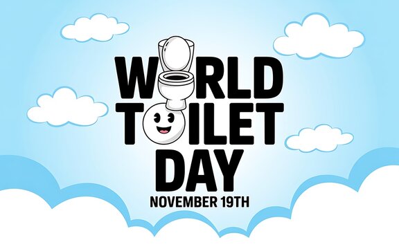 World toilet day november 10th celebration with cartoon toilet and clouds illustration - Powered by Adobe