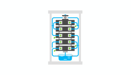 Closed-Loop Hydroponic System or Sustainable Data Center Rack Concept. Flat Vector Illustration for Green Technology and Efficiency.