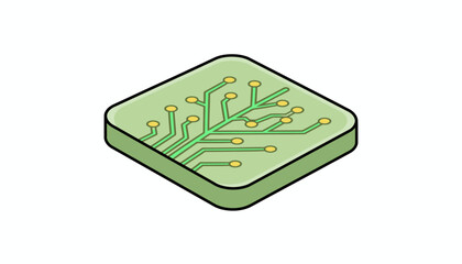 Isometric Circuit Board Icon - Green Microchip Symbol for Technology and Data Processing
