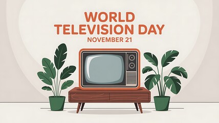 Celebrate world television day on november 21st with a retro television and lush green plants