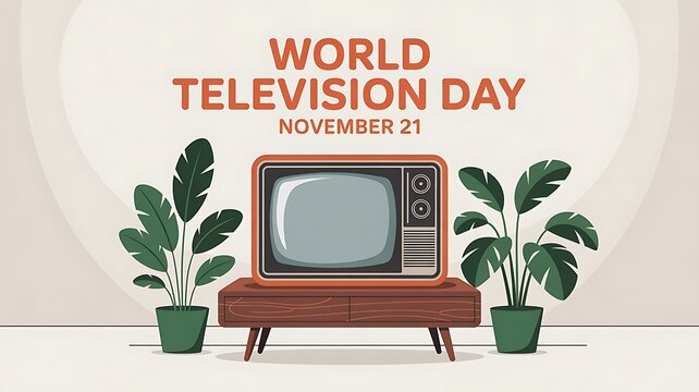 Celebrate world television day on november 21st with a retro television and lush green plants