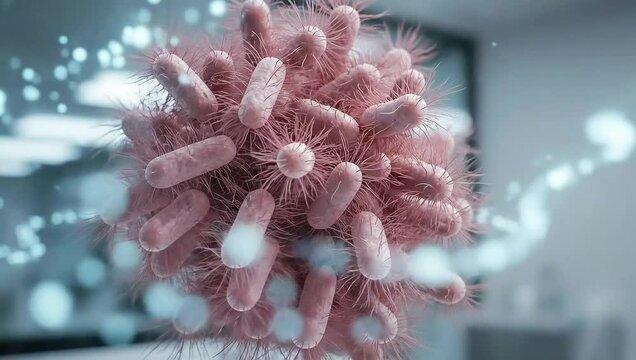 Microscopic 3D Animation of Floating Salmonella Typhi Bacteria in Fluid Environment, Scientific Medical Visualization