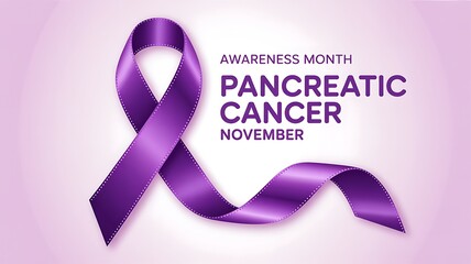 Purple ribbon symbolizing pancreatic cancer awareness month in november
