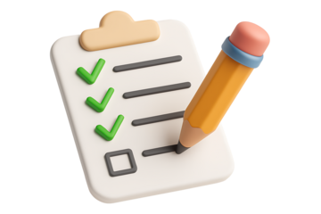 3D Checklist Clipboard with Green Checkmarks and Pencil, Productivity and Task Management Concept, Isolated