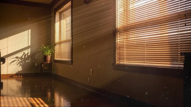 Dust particles in morning sunlight through blinds for peaceful interior videos